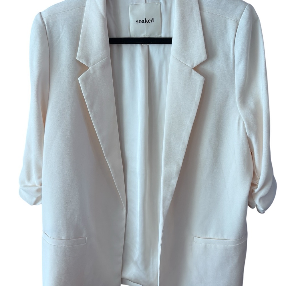 Soaked in Luxury Cream Open Front Blazer Ruched Sleeves XXL